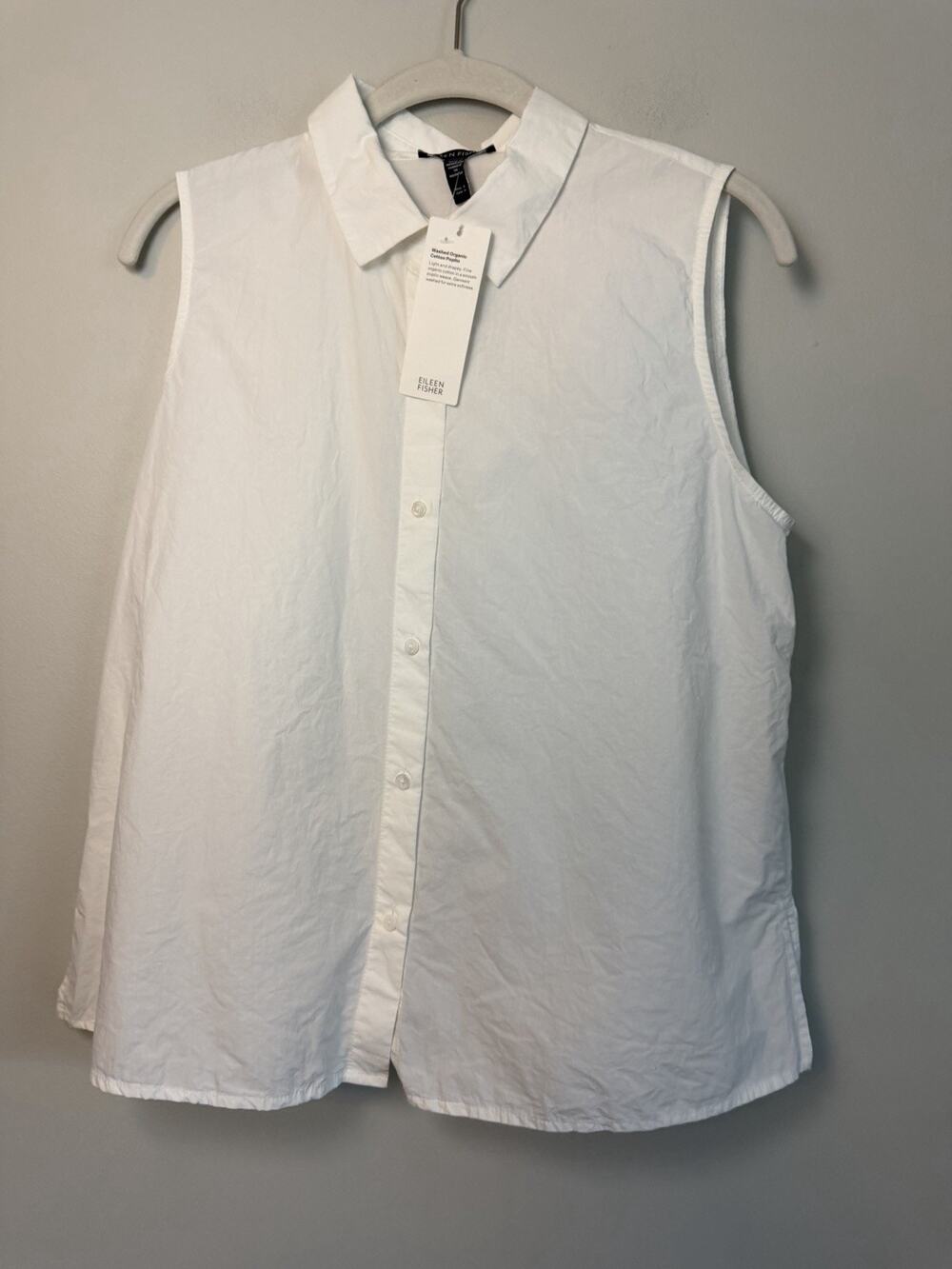 Eileen Fisher White Classic Collared Shirt Cotton Sleeveless Button Down S NWT